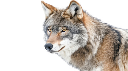  Wolf's Introspection: An engaging portrait of a majestic wolf, displaying an intense gaze, set against a clean, minimalist background.