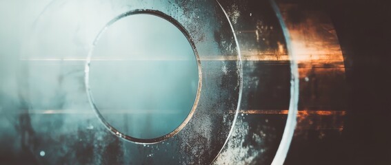 Fototapete - Abstract design of a metallic circle with subtle light reflections and textures showcasing industrial aesthetics