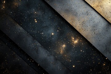 Poster - Dark abstract background with diagonal textured panels and stars, creating a cosmic and futuristic atmosphere, ideal for sophisticated designs and space concepts.