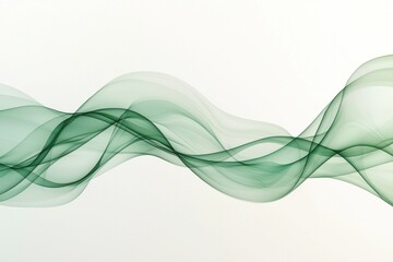 Poster - Serene abstract background featuring flowing, transparent green waves on a white canvas, creating a peaceful and elegant design, ideal for modern presentations and artistic projects.