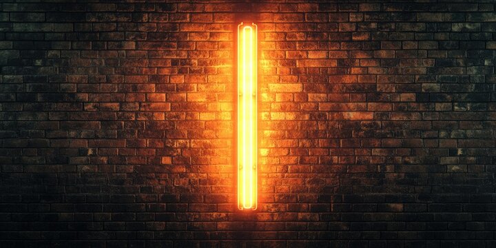 Vivid Neon Tube Signage Rising High on Brick Wall - Eye-Catching Visual for Digital Ads and Direct Promotions