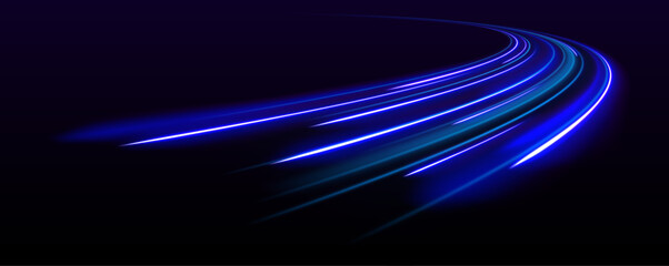 Fototapete - Light trail wave, fire path trace line, car lights, optic fiber and incandescence curve twirl. Particle motion light effect. Abstract fire flare trace lens flares.