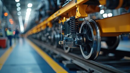 Poster - close-up view of high-speed train wheels and suspension system undergoing diagnostic analysis in mod