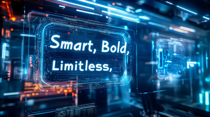 Poster - a futuristic ai-powered world where holograms display 