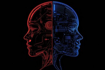 Fototapete - Merging of organic and mechanical in a futuristic representation of humanity and technology. Generative AI