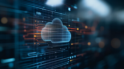 Poster - cloud computing: an illustrative depiction of cloud computing, with a digitally rendered cloud icon 