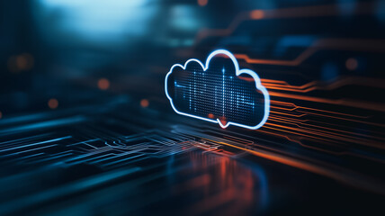 Aufkleber - cloud data visualization: a captivating digital rendering depicts a glowing cloud icon, embedded wit