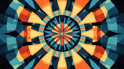 Wall Mural - abstract geometric mandala art: vibrant hues and symmetrical design in kaleidoscopic pattern