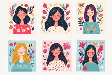 Aufkleber - Beautiful collection of International Womens Day greeting cards with floral designs for various occasions and formats. Generative AI