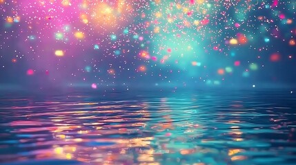 Poster - Colorful lights reflected on water, festive background