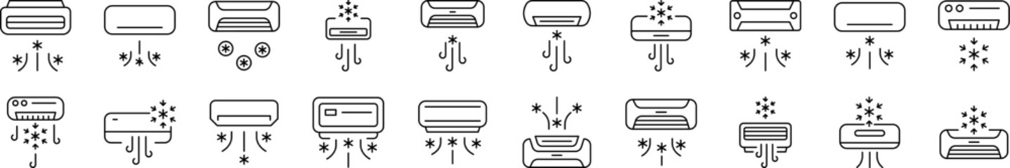 Wall Mural - bundle of cooling air conditioner related line icons. outline signs for graphic and web design, apps