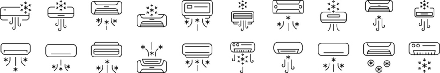 Wall Mural - cooling air conditioner line icon set. outline signs for graphic and web design, apps, adverts, vari