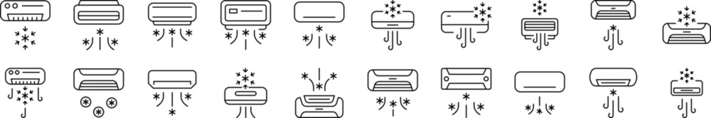 Wall Mural - cooling air conditioner line icon bundle. outline signs for graphic and web design, apps, adverts, v