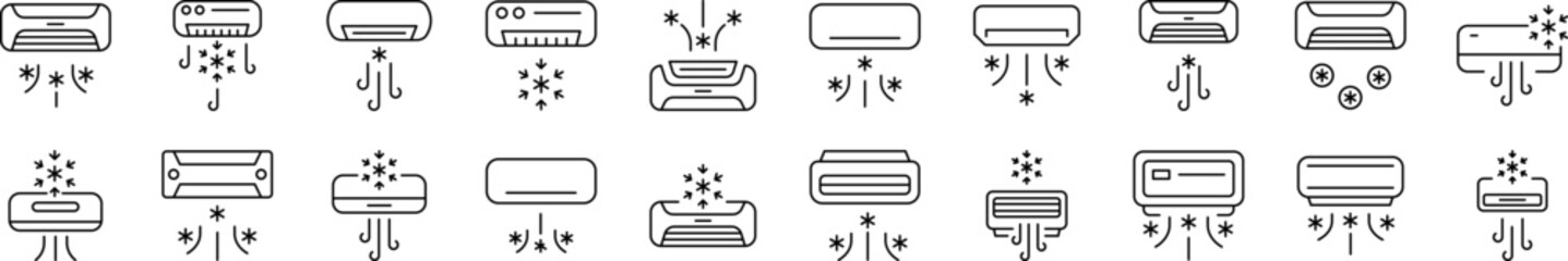 Wall Mural - cooling air conditioner thin line icon set. outline signs for graphic and web design, apps, adverts,