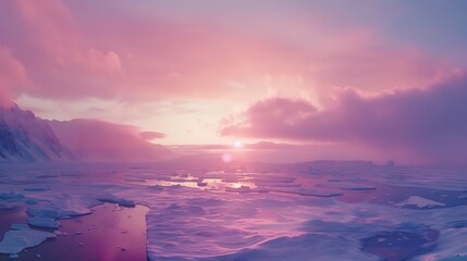 Wall Mural - a panoramic shot of an arctic glacier under soft twilight.