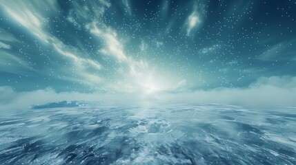 Wall Mural - the reflection of a snowy mountain range on a frozen, glassy lake.