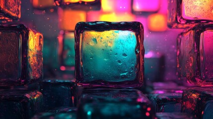 Poster - Colorful 4K visuals of floating geometric shapes creating a vibrant atmosphere