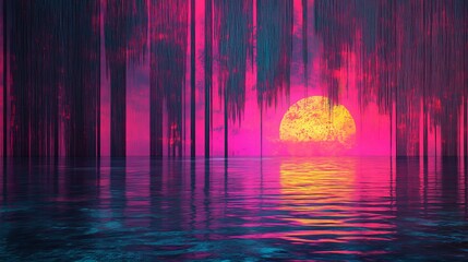 Poster - Cityscape filled with bright lights and their reflections at twilight, captured in 4k resolution
