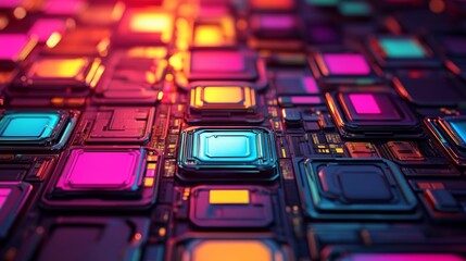 Poster - A vibrant digital illustration featuring lively squares and shimmering particles in motion
