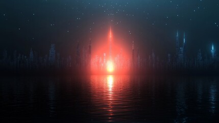 Poster - In a dark setting, sparkling lights produce a captivating display through their reflections