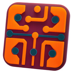 Poster - Abstract 3D Circuit Board Icon with Orange and Maroon Design Elements
