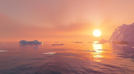 Wall Mural - icebergs floating in a calm, frozen ocean under a pale winter sun.