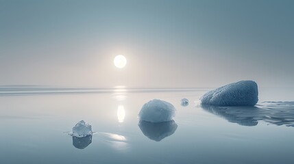 Wall Mural - a snowy meadow with a small, frozen pond in the foreground.