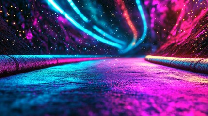 Poster - Mesmerizing motion unfolds as colorful dynamic light trails streak across a dark background