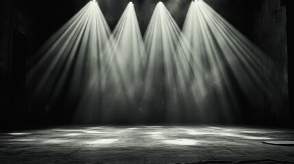 Poster - dynamic display of white light beams generating an immersive atmosphere in a dark space