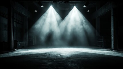 Poster - White light beams creating a dynamic display to form an immersive atmosphere in a dark space