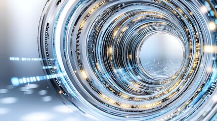 Wall Mural - Abstract Futuristic Technology Tunnel Rotating Rings of Light and Data Streams