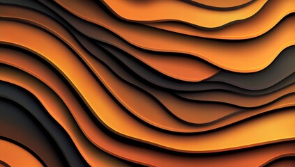 Fototapete - A sophisticated abstract background in black, boasting a 3D wavy line texture, complemented by golden accents and a smooth podium