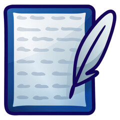 Poster - Blue Writing Pad Icon with Feather Pen on Transparent Background for Documents