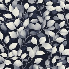 Poster - This monochrome abstract floral background showcases a seamless pattern of leaves and curls, resulting in a stylish texture that was generated using ai