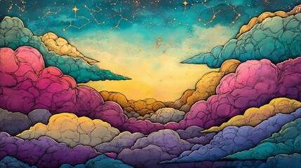 Poster - The scene is set against a charming background of pastel rainbow unicorns, glittering stars, a dreamy pink fuzzy sky, and a holographic region with fairy iridescent gradients