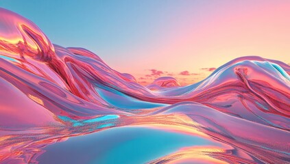 Poster - A 3D rendering features an abstract, light blue curve with a frosted glass pattern, incorporating a gradient color, set against a blue background, alongside a 3D holographic ribbon with a glass