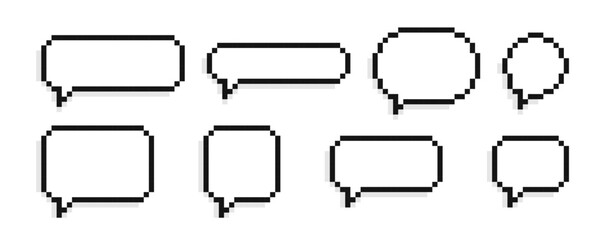 Poster - Pixel speech bubbles. Chat speech or dialogue. Empty pixelated speech bubbles. Chat speech or dialogue bubbles in pixel art style.