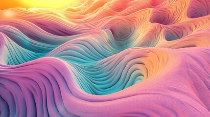 Fototapete - The background features silver holographic foil, abstract chrome waves, and a hologram texture, all of which contribute to its premium quality and modern design, characterized by an abstract 3D wave