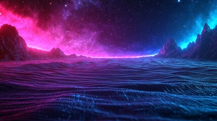Poster - A blue and purple gradient serves as the abstract background, complete with wavy dotted patterns, making it perfect for digital designs and wallpapers, while a futuristic blue and pink wave features