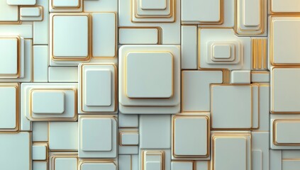 Poster - A flat illustration of abstract gold is depicted with a golden background, white and beige luxury glitter shapes, and golden lines on a cream-colored background, all in a realistic 3D paper cut style