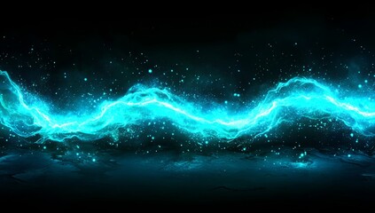 Poster - A futuristic setting featuring moving, radiant particles set against a black backdrop, created using 3D rendering techniques, evoking a dark cyberspace within a digital environment, characterized by