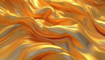 Poster - A luxurious golden fabric appears to be suspended in mid-air, characterized by its sleek and fluid contours, evoking a sense of opulence and refinement, set against a backdrop reminiscent of a flying