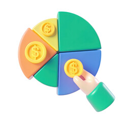 Poster - hand holding colorful pie chart with coins, representing finance Clipart Photo isolated on transparency background