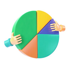 Poster - Hands holding colorful pie chart representing data analysis and teamwork. Clipart Photo isolated on transparency background