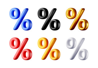 Poster - 3D set of realistic percent sign isolated. Render money finance or business concept. Percentage, sale, discount, promotion shopping symbol. Offer, price tag, coupon, bonus. Vector illustration