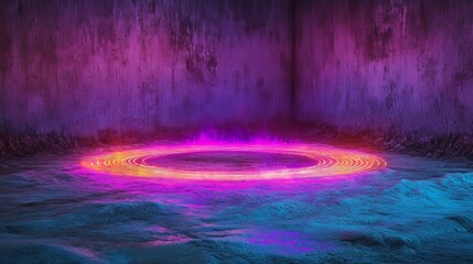 Poster - Reflections of light dance off colorful glowing rings in a vibrant digital environment