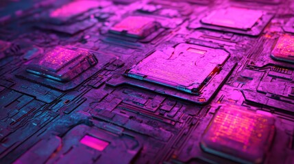 Poster - Glowing circuit board with vibrant lines and dots in 4k resolution