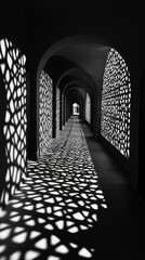 Poster - This captivating hallway reveals a dance of shadows and light, as intricate patterns adorn the walls. The lonely corridor invites exploration, echoing with whispers of stories untold