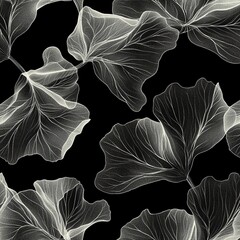 Poster - The combination of leaves and curls in a seamless pattern creates a stylish monochrome texture, set against an abstract floral background, all generated by stock