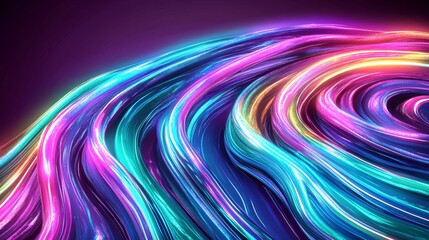 Fototapete - An overlay of abstract curved lines in a wave pattern, set against dark teal blue-green colors, is used for a modern technology background and banner